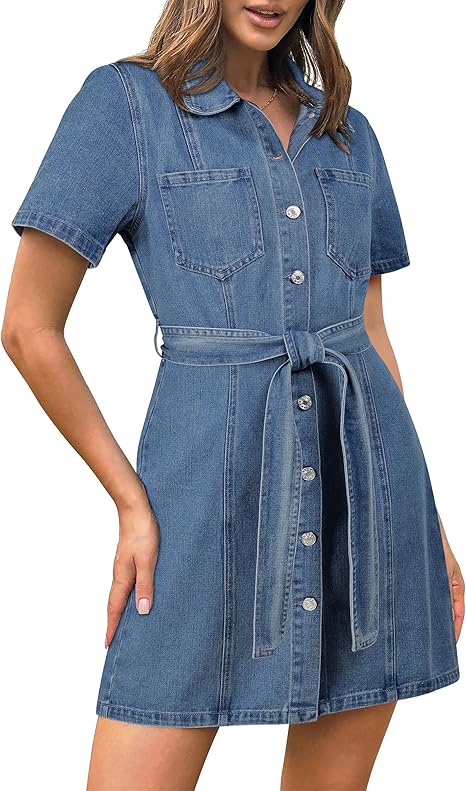 Denim Dresses for Women UK, Ladies Short Sleeve