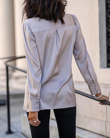 Long-Sleeve Button-Down Stretch Satin Shirt