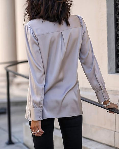 Long-Sleeve Button-Down Stretch Satin Shirt