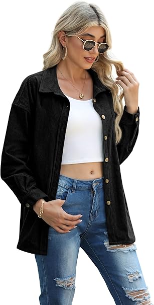 Womens Corduroy Oversized Shacket Button Down