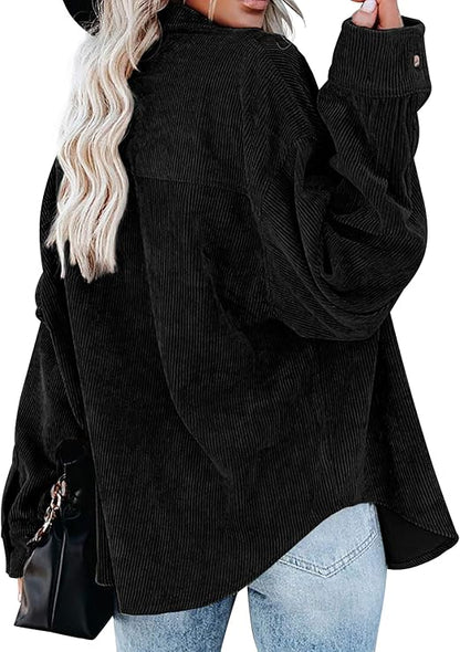 Womens Corduroy Oversized Shacket Button Down