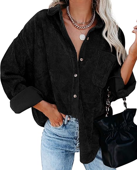 Womens Corduroy Oversized Shacket Button Down