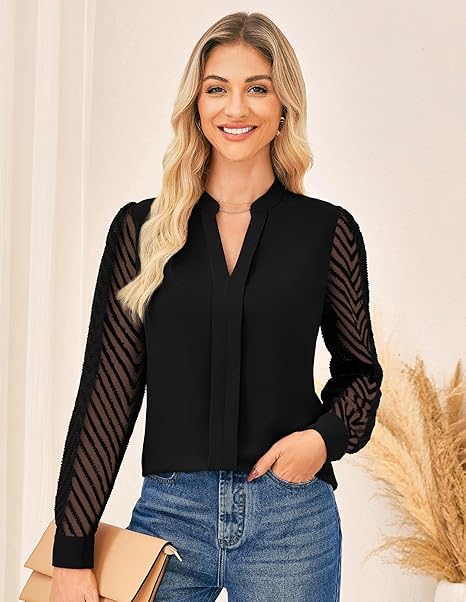 Women's Elegant Blouse Textured Semi-Sheer